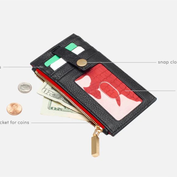 NWT HAMMITT 210 WEST Leather Wallet Black / Brushed Gold Red Zip - Picture 4 of 6